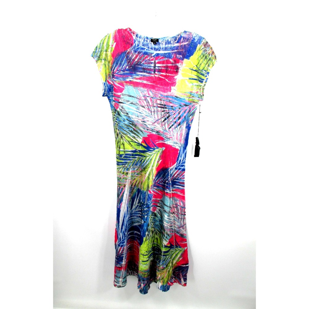 Komarov Maxi Fit & Flare Dress Womens XL Multicolor Abstract Crinkle Pleated